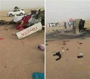 من يتحمل هذه الكارثة.. حادث مروّع يودي بحياة 13 شخصاً على الأقل في الخط الصحراوي بمحافظة الجوف