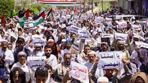 تظاهرة في مأرب تدعو لإيقاف العدوان الإسرائيلي على الشعب الفلسطيني