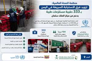 الصحة العالمية تدعم فرق الاستجابة السريعة في اليمن بـ333 حقيبة طبية لمواجهة الأوبئة