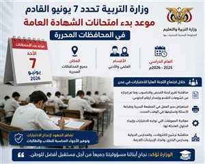 وزارة التربية تعلن موعد امتحانات الثانوية العامة في المحافظات المحررة