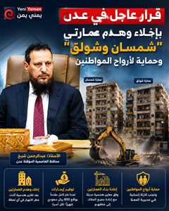 قرار عاجل وجرئء  في عدن بإخلاء وهدم عمارتي “شمسان وشولق” خشية الإنهيار والمحافظ يتكفل بسكن السكان لعام كامل