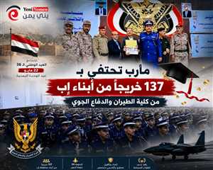 مأرب تحتفي بـ137 خريجاً من أبناء إب في كلية الطيران والدفاع الجوي.. دفعة جديدة لتعزيز قدرات الجيش الوطني