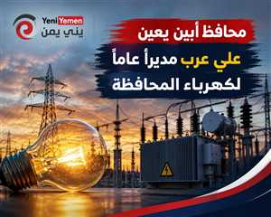 محافظ أبين يعين علي عرب مديرًا عامًا لكهرباء المحافظة