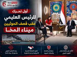 العليمي في أول تصريح له بعد استهداف ميناء المخا على واشنطن معالجة مصادر التهديد الحوثي لا احتوائه