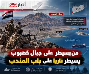 من يسيطر عليه سيطر ناريا على باب المندب ...معركة كهبوب تشتعل.. القوات الحكومية تتمسك بمرتفعات حاكمة على باب المندب
