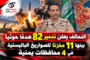 «لن تمر دون حساب»..التحالف يعلن تدمير 82 هدفًا حوثيًا بينها 11 مخزنًا للصواريخ الباليستية في 4 محافظات يمنية