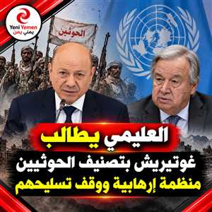 العليمي يطلب من الأمم المتحدة تصنيف الحوثيين منظمة إرهابية ووقف تسليحهم