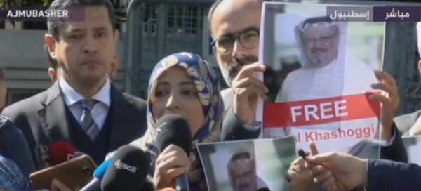 من امام القنصلية السعودية.. توكل كرمان تطالب تركيا بالتدخل في قضية اختفاء خاشقجي