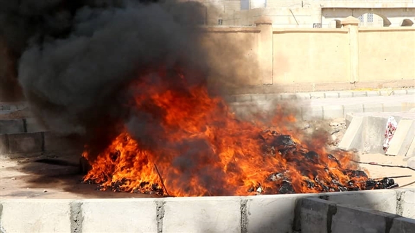 مـأرب: الأجهزه الأمنية تتلف كمية كبيرة من المخدرات والحشيش