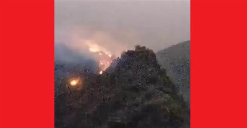 شاهد.. انفجار مخازن أسلحة حوثية يشعل حرائق هائلة في محمية برع الطبيعية (فيديو)