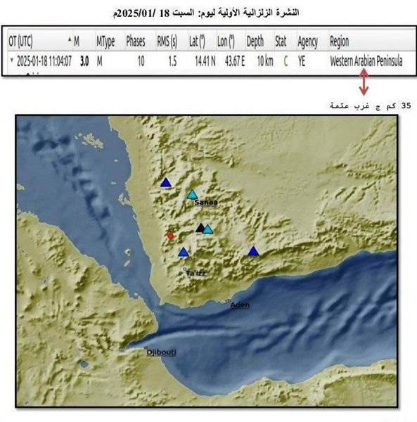 هزة أرضية خفيفة تضرب منطقة عتمه في محافظة ذمار وسط اليمن