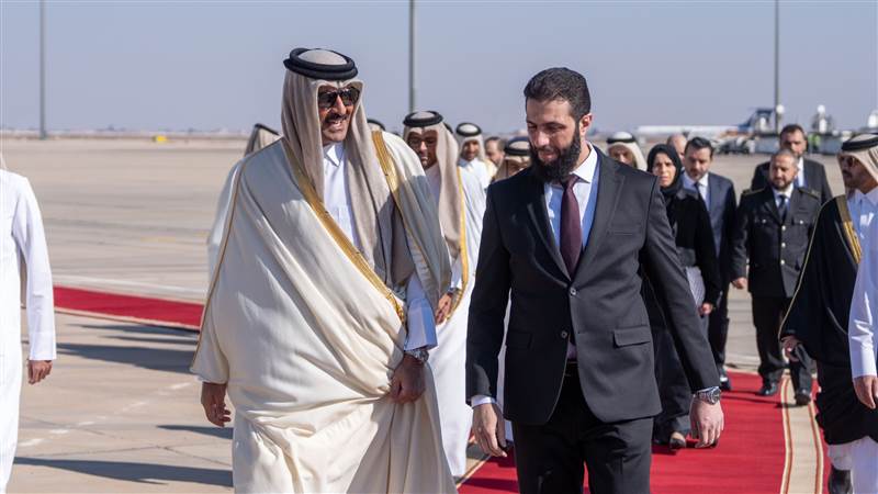 Qatar Emir Meets Syria's New President Ahmed Sharaa in Damascus