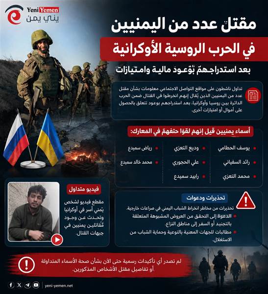 مقتل يمنيين في الحرب الروسية الأوكرانية يثير الجدل.. وتحذيرات من استدراج الشباب إلى ساحات القتال الخارجية