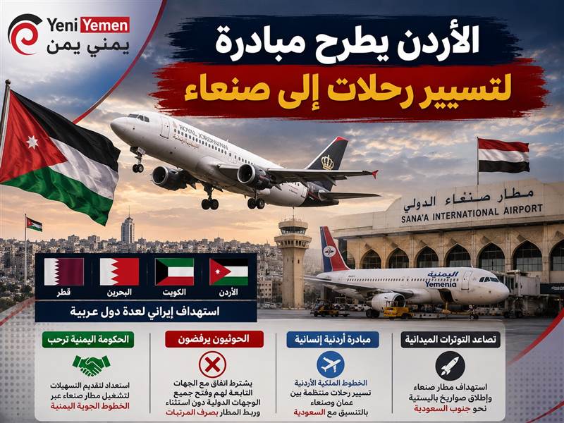 الأردن يطرح مبادرة لتسيير رحلات إلى صنعاء.. والحكومة ترحب والحوثيون يرفضون