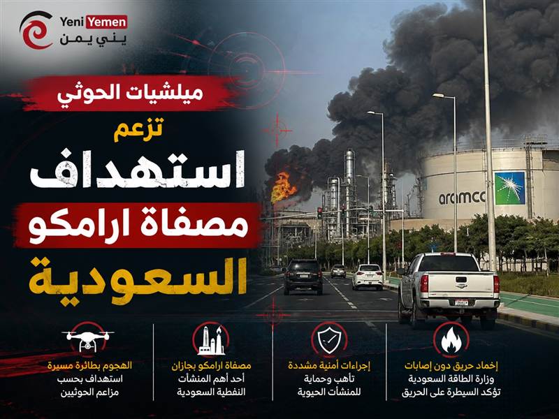 عاجل : الحوثيون يتبنون استهداف مصفاة أرامكو في جازان بمسيّرة
